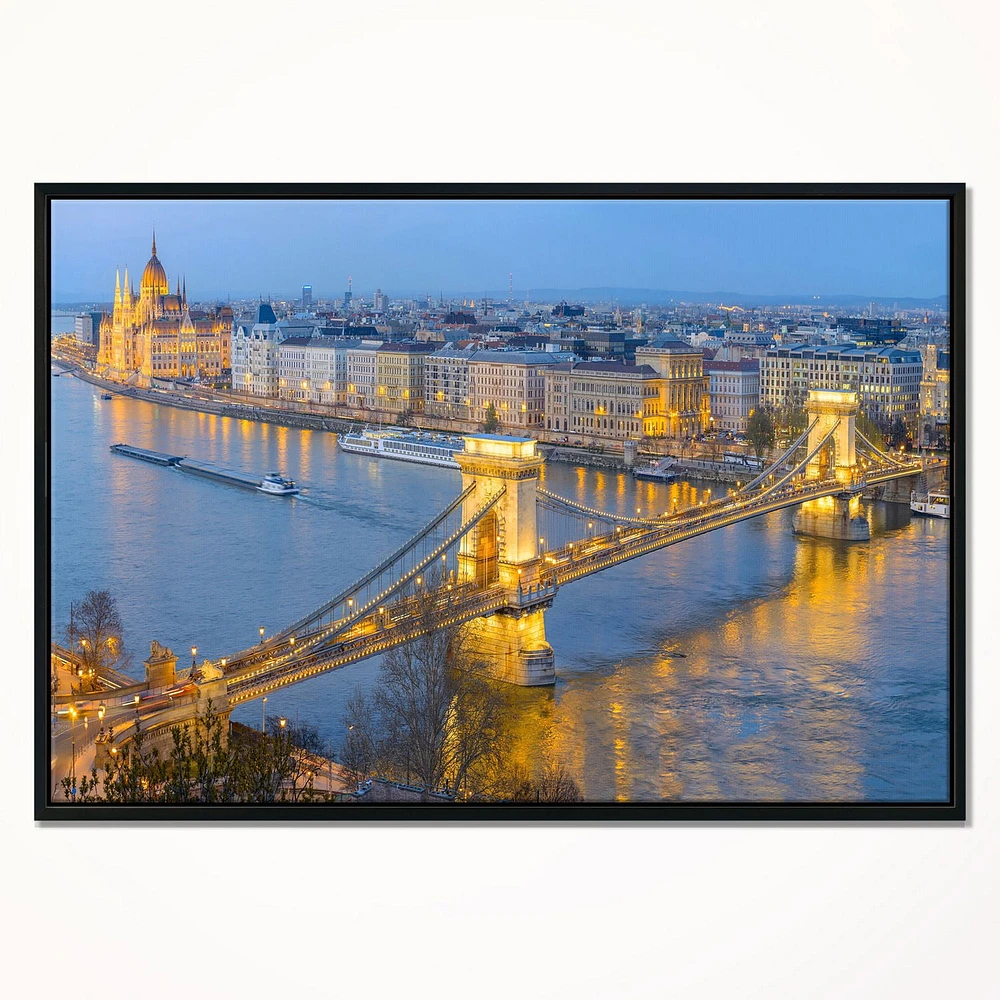 Design Art Chain Building And Parliament in Budapest Framed Canvas Art Print