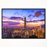 Design Art City of Taipei at Sunset Framed Canvas Art Print