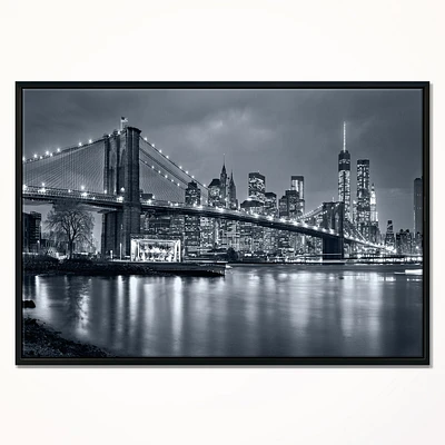 Design Art Panorama New York City at Night Framed Canvas Art Print