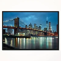 Design Art Brooklyn Bridge And Skyscrapers Framed Canvas Art Print