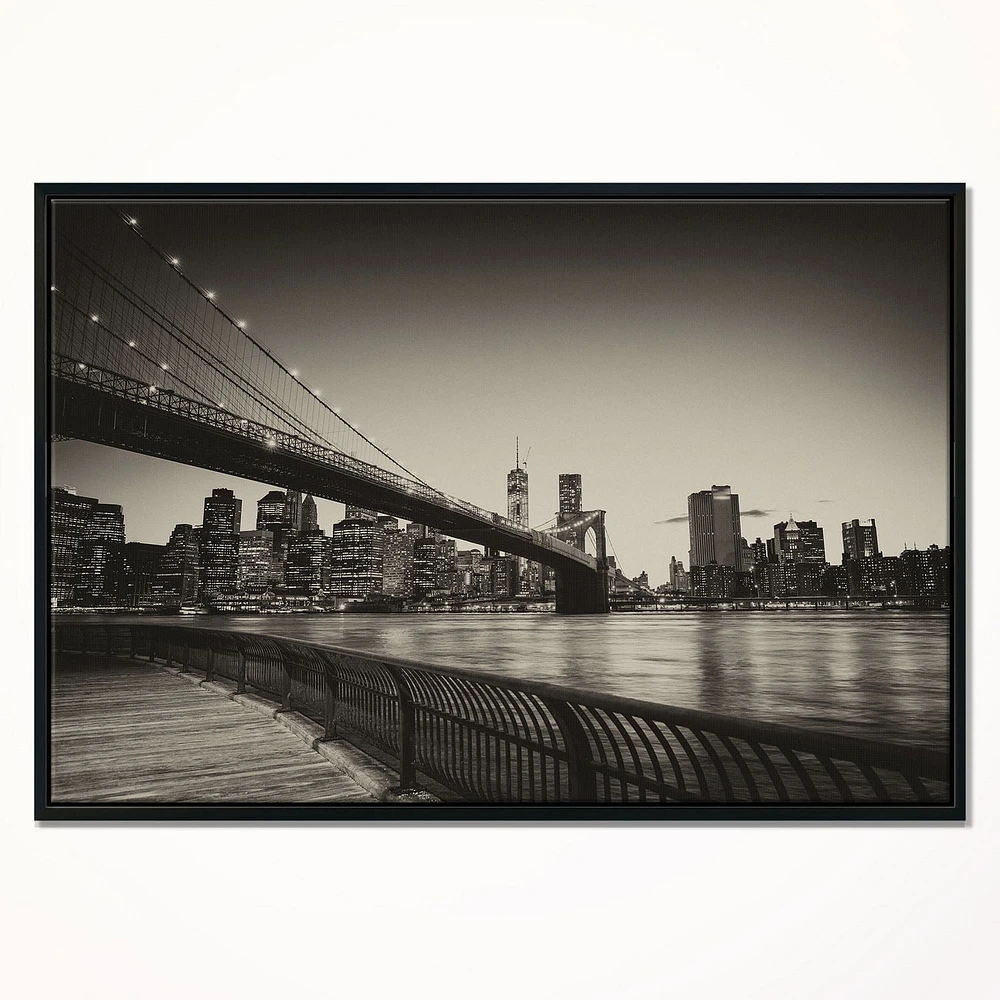 Design Art Famous Landmark of Brooklyn Bridge Framed Canvas Art Print