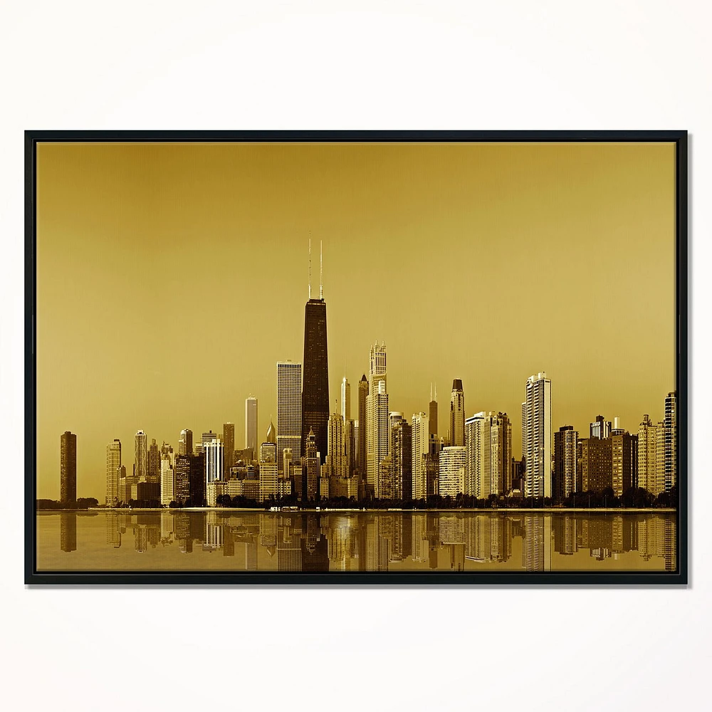 Design Art Chicago Gold Coast with Skyscrapers Framed Canvas Art Print