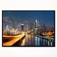 Design Art Philadelphia Skyline at Night Framed Canvas Art Print