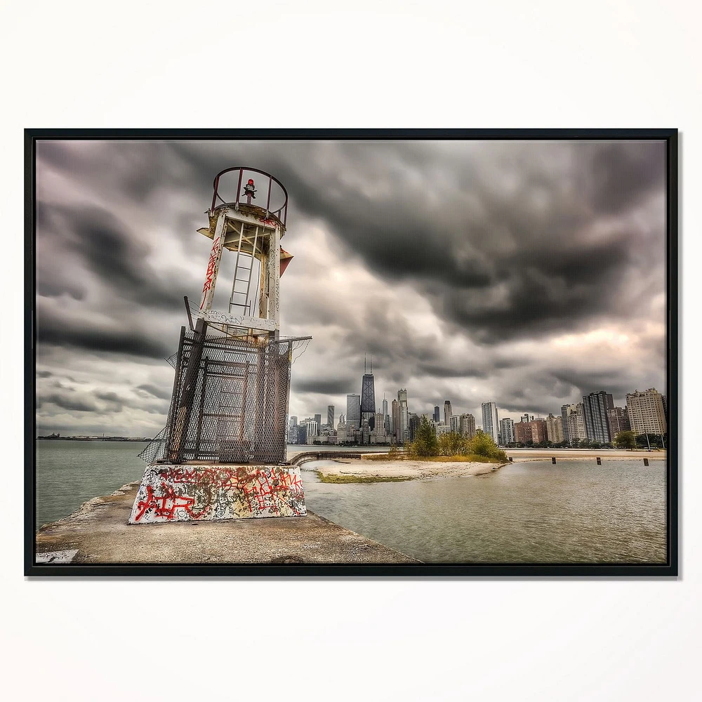 Design Art Lake Michigan Navigation Light Framed Canvas Art Print