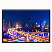 Design Art Interchange Overpass at Night Skyline Framed Canvas Art Print