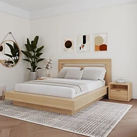 Ensemble de chambre à coucher Stanley 4 pièces avec tête de lit, sommier à lattes et 2 tables de chevet