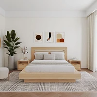 Ensemble de chambre à coucher Stanley 4 pièces avec tête de lit, sommier à lattes et 2 tables de chevet