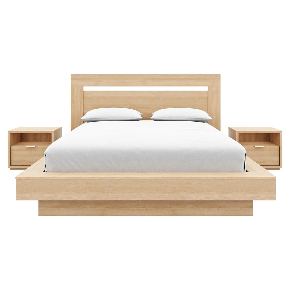 Ensemble de chambre à coucher Stanley 4 pièces avec tête de lit, sommier à lattes et 2 tables de chevet