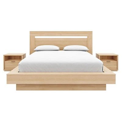 Ensemble de chambre à coucher Stanley 4 pièces avec tête de lit, sommier à lattes et 2 tables de chevet