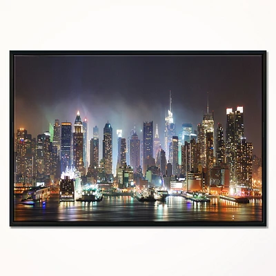 Design Art New York Times Square in Blue Light Framed Canvas Art Print