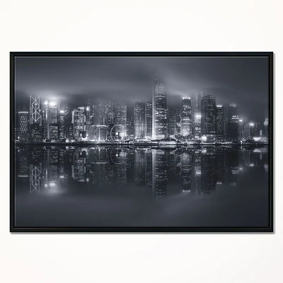 Design Art Hong Kong Black And White Skyline Framed Canvas Art Print