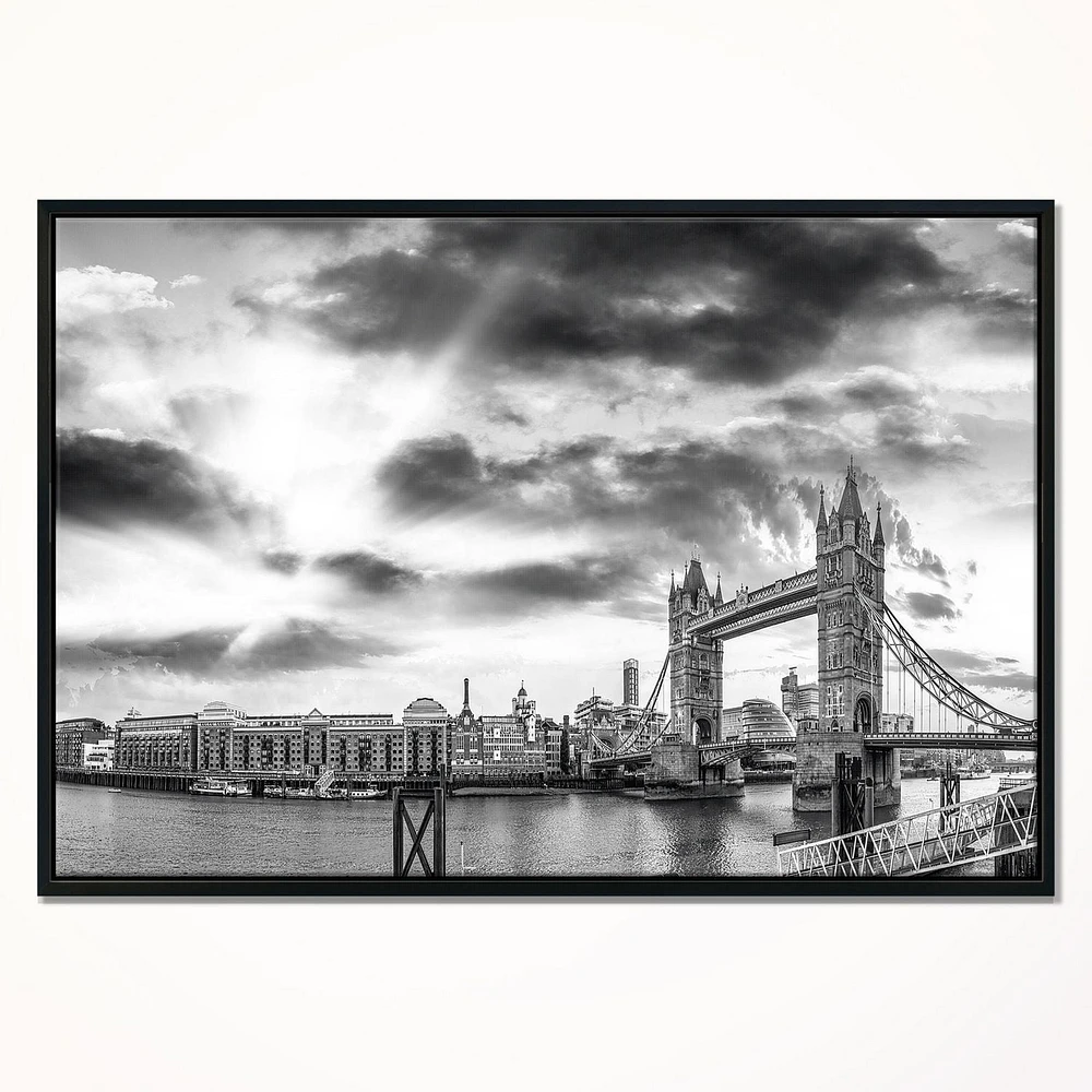 Design Art Black And White View of London Panorama Framed Canvas Art Print