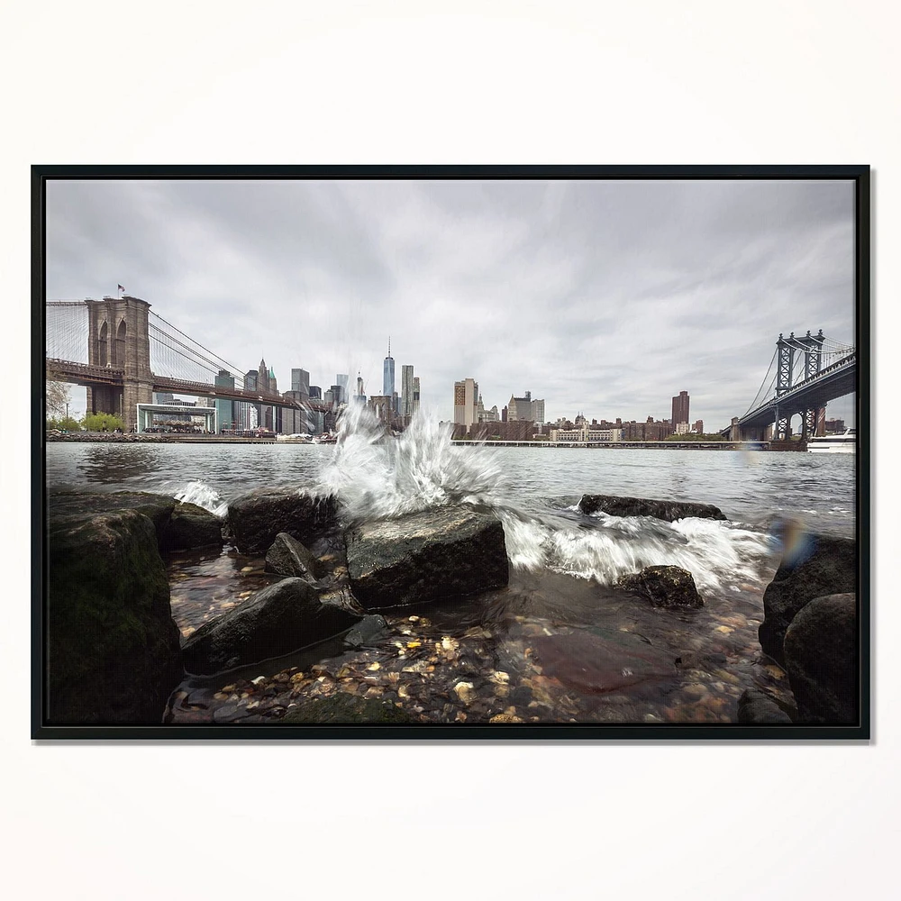 Design Art Skyline with Brooklyn Manhattan Bridges Framed Canvas Art Print