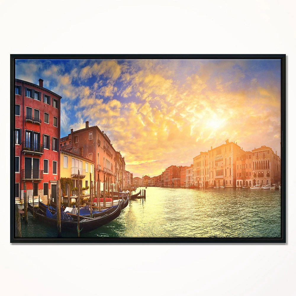 Design Art Majestic Sunset over Venice Framed Canvas Art Print