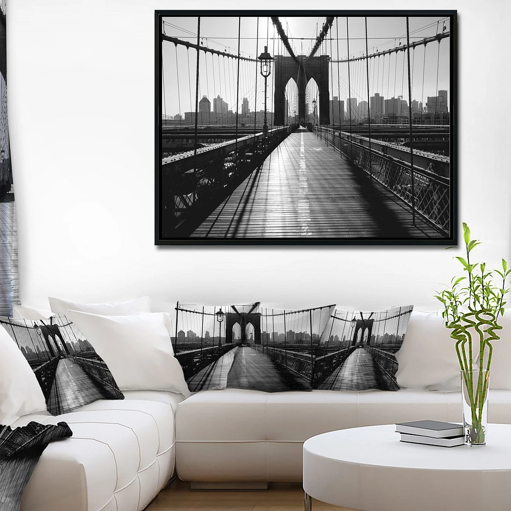 Design Art Dark Brooklyn Bridge Framed Canvas Art Print