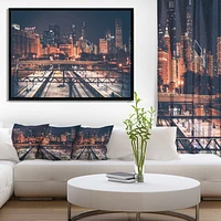 Design Art Dark Chicago Skyline And Railroad Framed Canvas Art Print