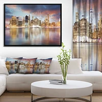 Design Art New York Skyline at Sunrise with Reflection. Framed Canvas Art Print