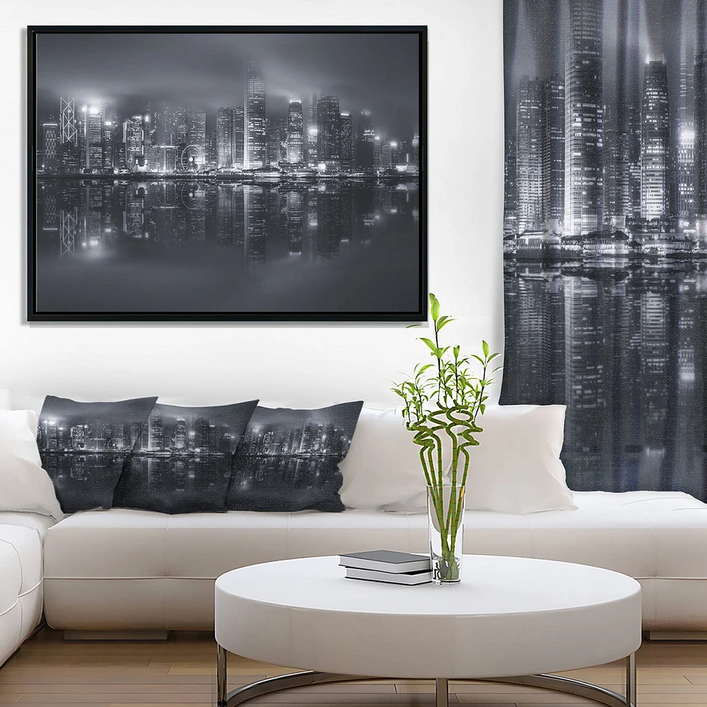 Design Art Hong Kong Black And White Skyline Framed Canvas Art Print