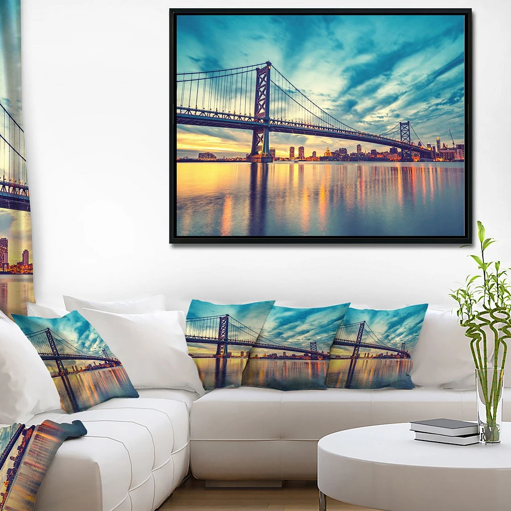 Design Art Ben Franklin Bridge in Philadelphia Framed Canvas Art Print