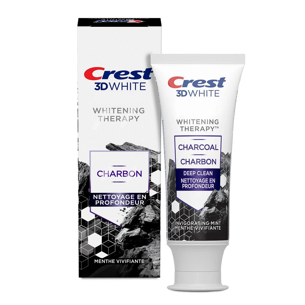 Dentifrice au fluorure avec charbon Crest 3D White Whitening Therapy Nettoyage en profondeur, Menthe vivifiante