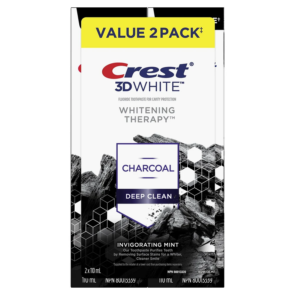 Dentifrice au fluorure avec charbon Crest 3D White Whitening Therapy Nettoyage en profondeur, Menthe vivifiante