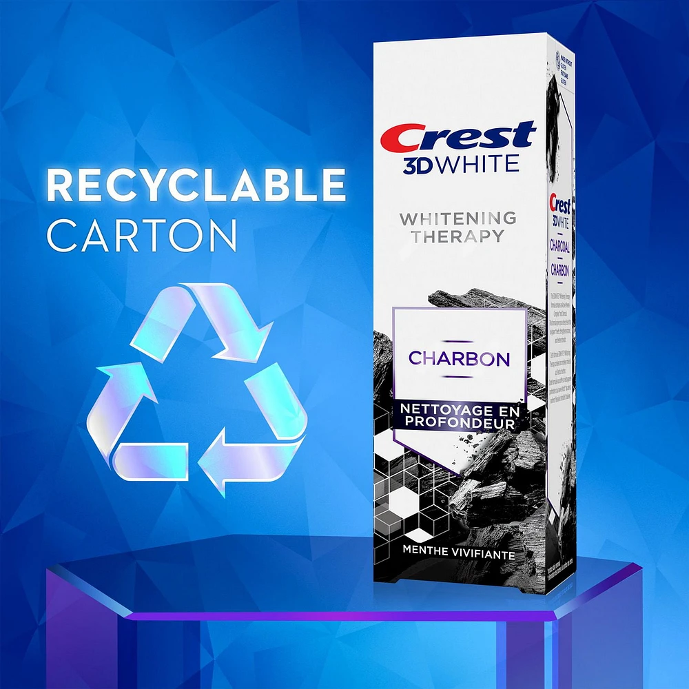 Dentifrice au fluorure avec charbon Crest 3D White Whitening Therapy Nettoyage en profondeur, Menthe vivifiante