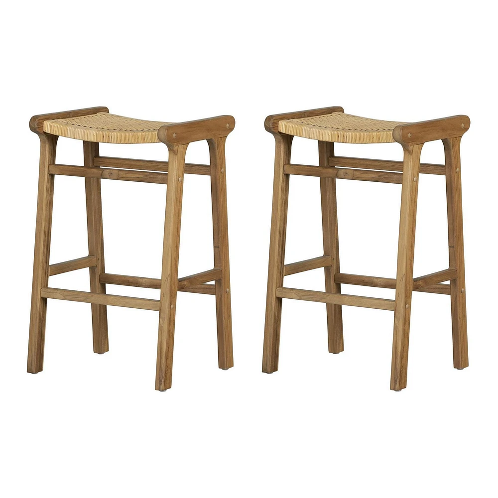 Rattan and Teak Bar Stool, Set of 2 from the collection Balka South Shore