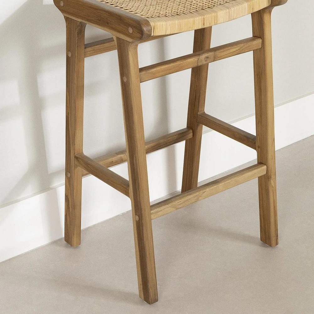 Rattan and Teak Bar Stool, Set of 2 from the collection Balka South Shore