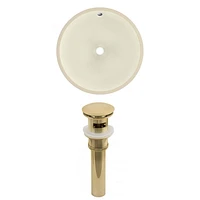 16-in. W Round Bathroom Undermount Sink Set In Biscuit - Gold Hardware - Overflow Drain Incl. AI-24824