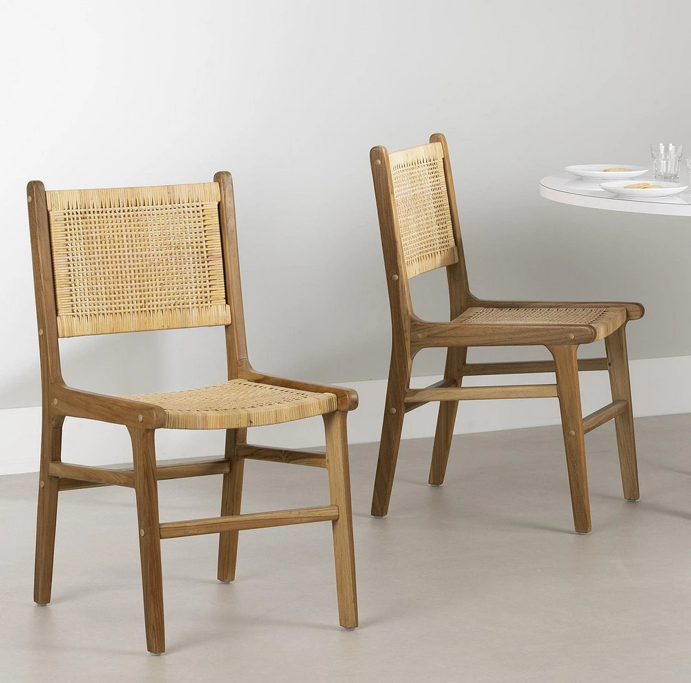 Rattan and Teak Dining Chair, Set of 2 from the collection Balka South Shore