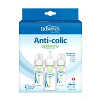 Dr. Brown’s Natural Flow Anti-Colic Options+ Baby Bottles, 4oz/120mL, Level 1 Slow Flow Nipples,  3-Pack, 0m+