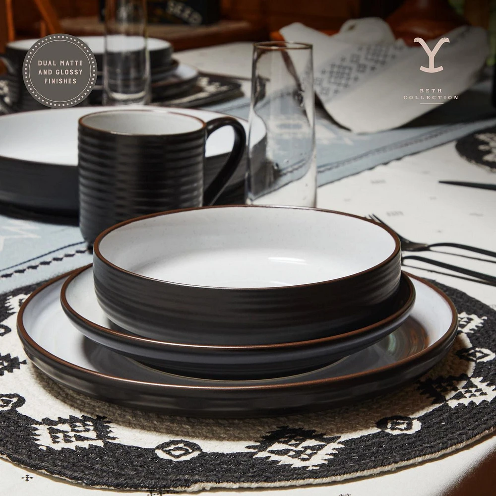 Yellowstone 12-Piece Ceramic Dinnerware Set, Beth Collection