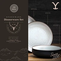 Yellowstone 12-Piece Ceramic Dinnerware Set, Beth Collection