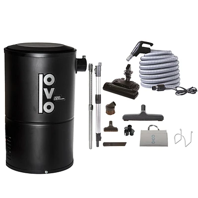 OVO Compact Central Vacuum System, To use With disposable bags Only, Canister of 18L or 4.75Gal, Power of 550 Air watts + 30 ft Carpet Deluxe Accessory Kit included ( Ideal for carpeted rooms and shag carpets.)