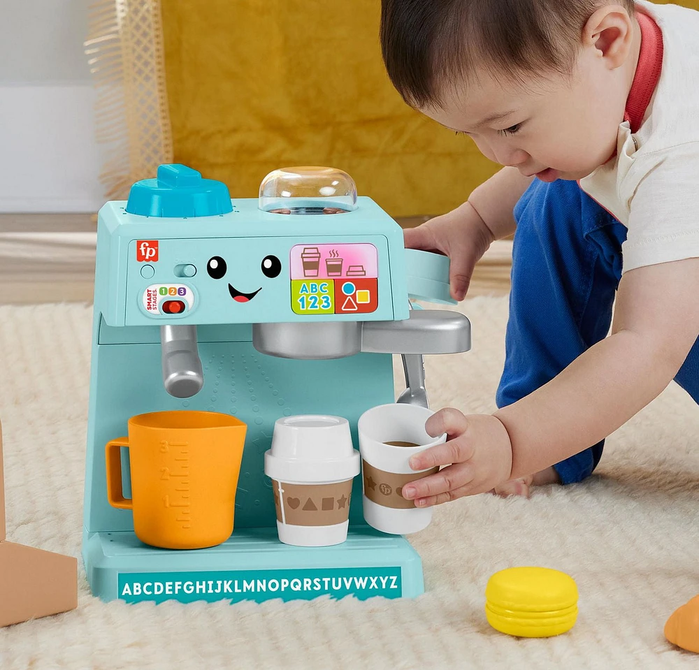 Fisher-Price Laugh & Learn Learn & Serve Coffee Café Toddler Electronic Toy, 10 Play Pieces, Multilanguage Version , Ages 18M+