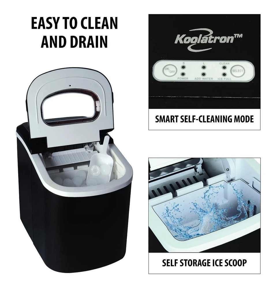 Koolatron Compact Countertop Ice Maker, 9pcs Cubes Ready in 6 Mins, 26lbs of ice in 24 hours with Digital Controls and LED Indicators