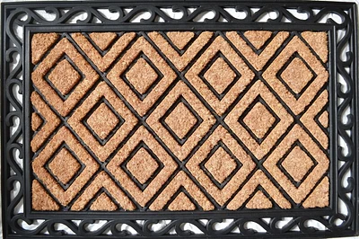 Large Diamond Rubber Coir Door Mat – 24 Inch x 36 Inch, Durable and Stylish Entryway Mat