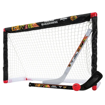 Franklin Sports NHL Blackhawks Mini Hockey Set - Kids Indoor Knee Hockey Goal, Ball, 2 Mini Hockey Stick Combo Set