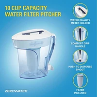 10 Cup Ready-Pour™ Pitcher with Free Water Quality Meter, 10 Cup Capacity