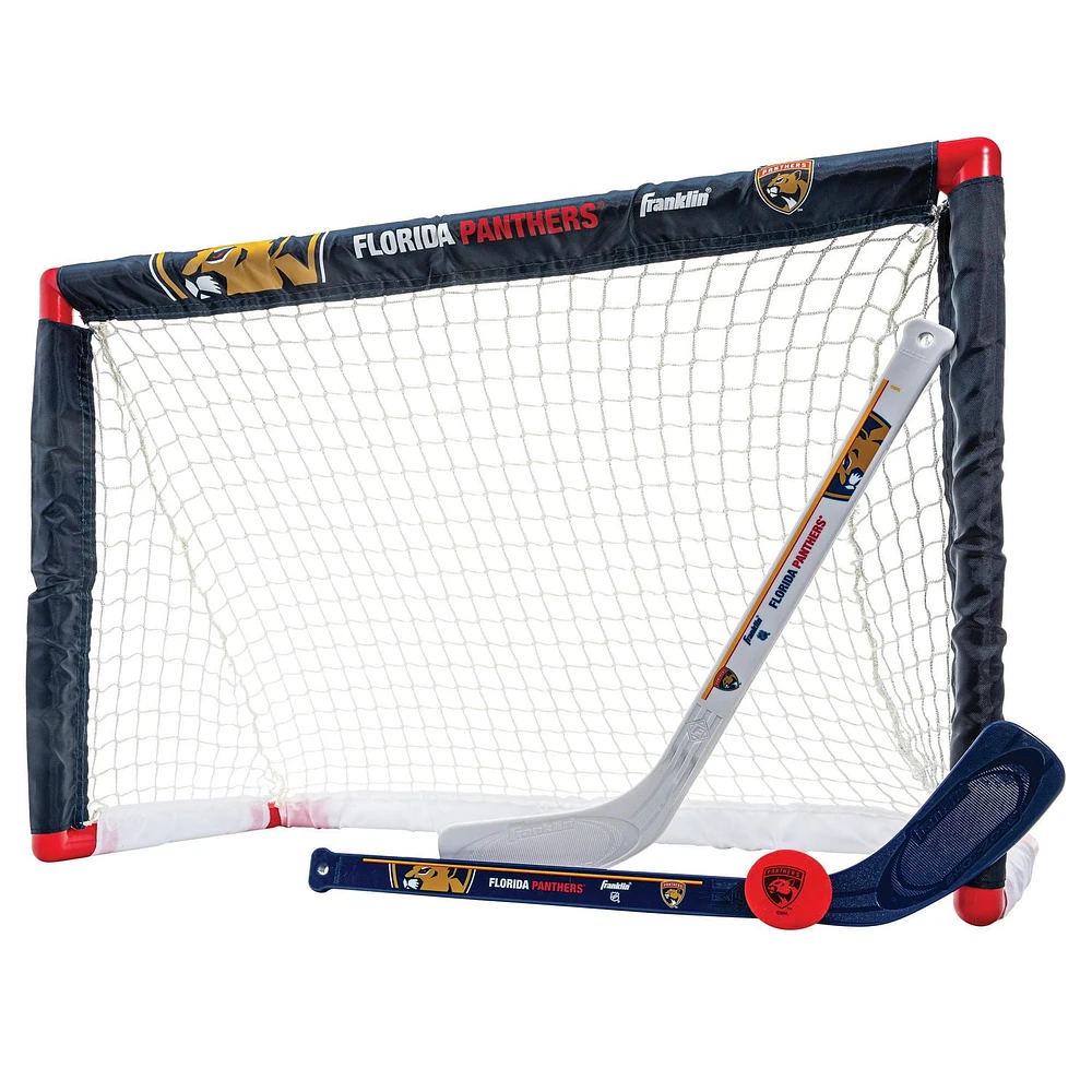 Franklin Sports NHL Panthers Mini Hockey Set - Kids Indoor Knee Hockey Goal, Ball, 2 Mini Hockey Stick Combo Set