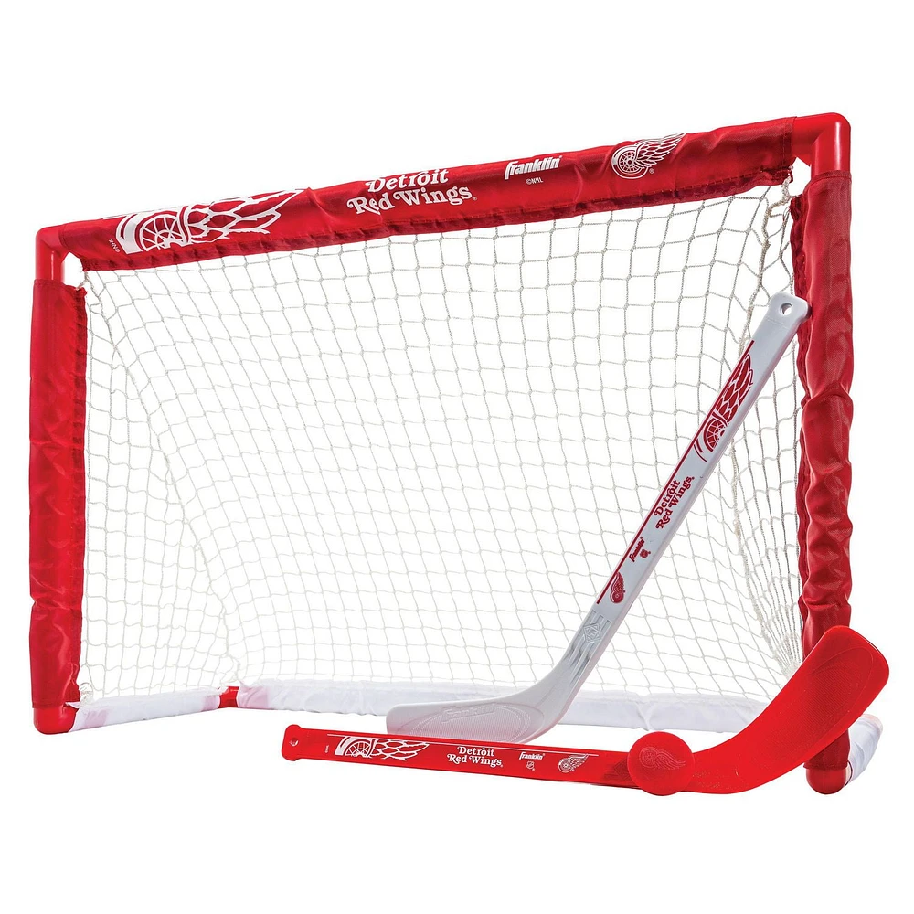 Franklin Sports NHL Red Wings Mini Hockey Set - Kids Indoor Knee Hockey Goal, Ball, 2 Mini Hockey Stick Combo Set