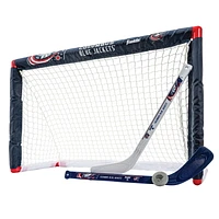 Franklin Sports NHL Blue Jackets Mini Hockey Set - Kids Indoor Knee Hockey Goal, Ball, 2 Mini Hockey Stick Combo Set