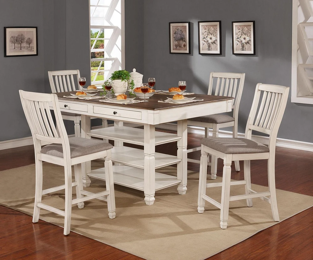 Topline Home Furnishings Antique White Counter-height 5pc Dining Set