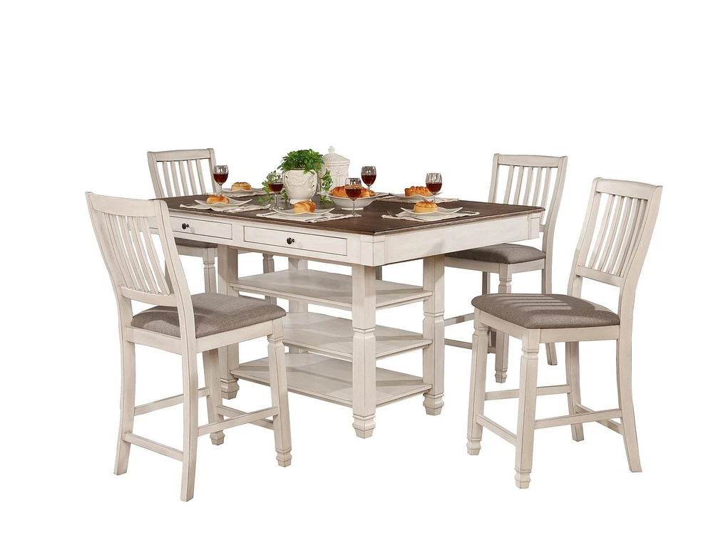 Topline Home Furnishings Antique White Counter-height 5pc Dining Set