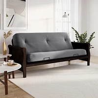 8 Inch Full Poly Futon Mattress with Full Size Espresso Wood Arm Futon Frame, Gray