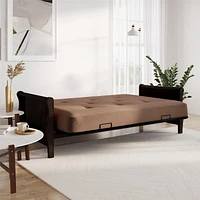 8 Inch Full Poly Futon Mattress with Full Size Espresso Wood Arm Futon Frame, Tan