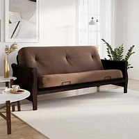 8 Inch Full Poly Futon Mattress with Full Size Espresso Wood Arm Futon Frame, Tan