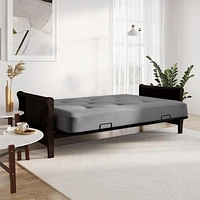 8 Inch Full Poly Futon Mattress with Full Size Espresso Wood Arm Futon Frame, Gray