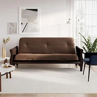 8 Inch Full Poly Futon Mattress with Full Size Espresso Wood Arm Futon Frame, Tan