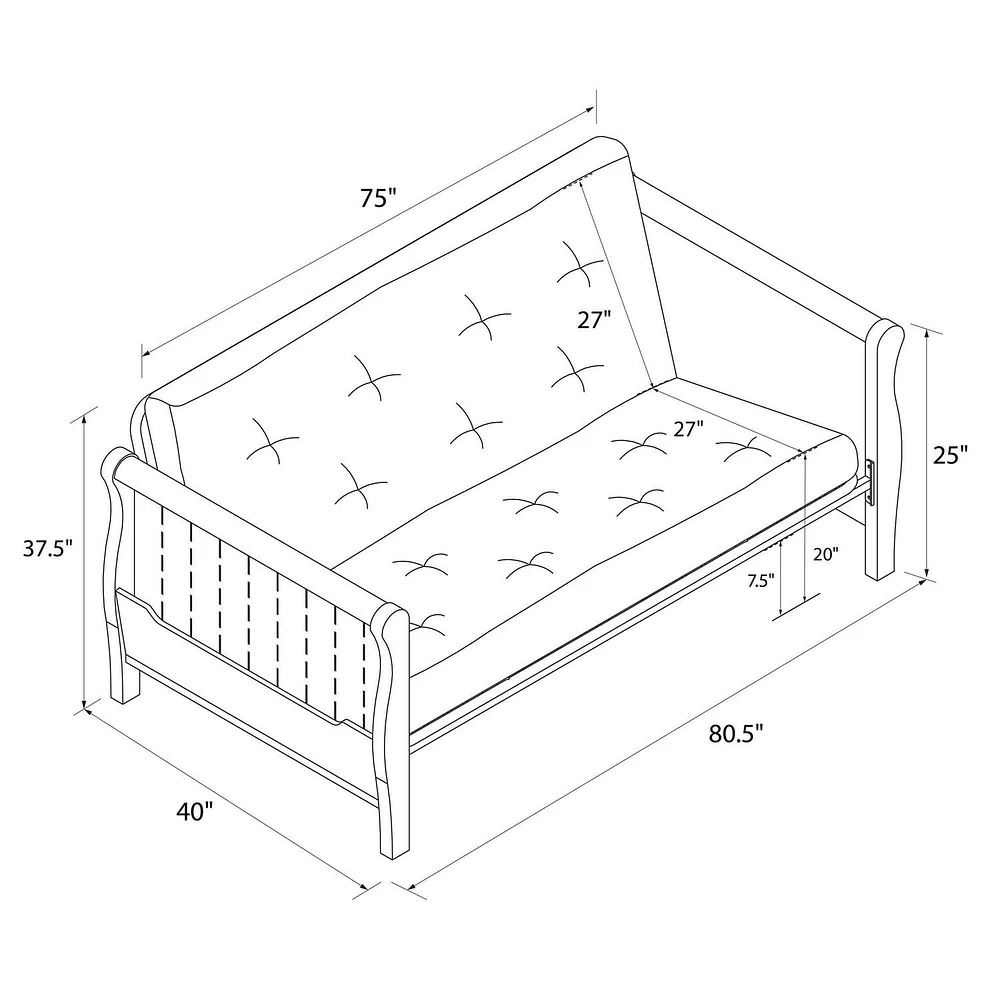 Futon à accoudoirs Sadie de DHP en bois avec matelas futon deux places de 8 po fait de polyester